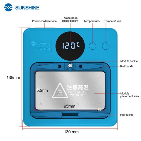 Plataforma de precalentamiento Sunshine SS-T12B + 11 Module  puede usarse con Apple iPhone 11, iPhone 11 Pro, iPhone 11 Pro Max, iPhone 12, iPhone 12 mini, iPhone 12 Pro, iPhone 12 Pro Max, iPhone 13, iPhone 13 mini, iPhone 13 Pro, iPhone 13 Pro Max, iPhone 14, iPhone 14 Plus, iPhone 14 Pro, iPhone 14 Pro Max, iPhone 15, iPhone 15 Plus, iPhone 15 Pro, iPhone 15 Pro Max, iPhone 16, iPhone 16 Plus, iPhone 16 Pro, iPhone 16 Pro Max, iPhone X, iPhone XS, iPhone XS Max, to repair the fingerprint scanner (Touch ID), para reparar placas base, para reparar Face ID, para limpiar CPU, para delaminación de placas PCB Vista previa  2