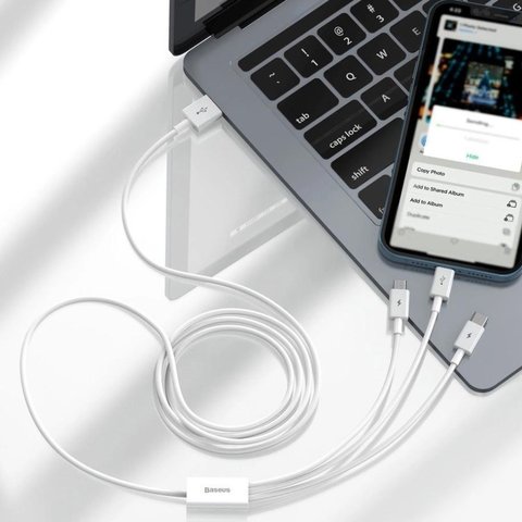 Cable USB Baseus Superior, USB tipo-A, USB tipo C, micro USB tipo-B, Lightning, 150 cm, 3.5 A, blanco, de silicona, 3 en 1, #CAMLTYS-02 Vista previa  1