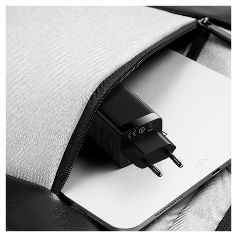 Adaptador de red Baseus GaN3 Pro, 65 W, Quick Charge, negro, con cable USB tipo C - USB tipo C, 3 puertos, #CCGP050101 Vista previa  2