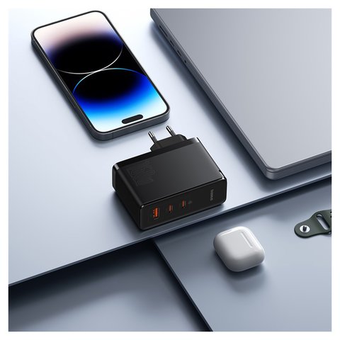 Adaptador de red Baseus GaN5 Pro, 160 W, Power Delivery (PD), negro, con cable USB tipo C - USB tipo C, 3 puertos, #P10110825113-00 Vista previa  3