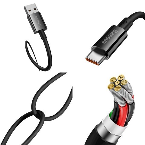 USB кабель Baseus Superior, USB тип-C, USB тип-A, 100 см, 100 Вт, черный, #P10320102114-00 Превью 1