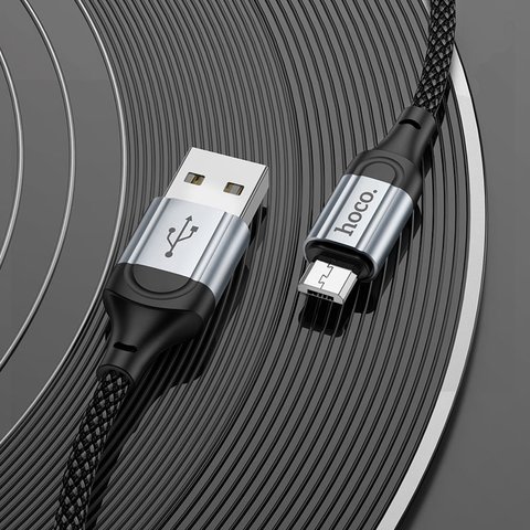 USB кабель Hoco X102, USB тип-A, micro-USB тип-B, 100 см, 2,4 А, черный, в нейлоновой оплетке, #6942007608763 Превью 3
